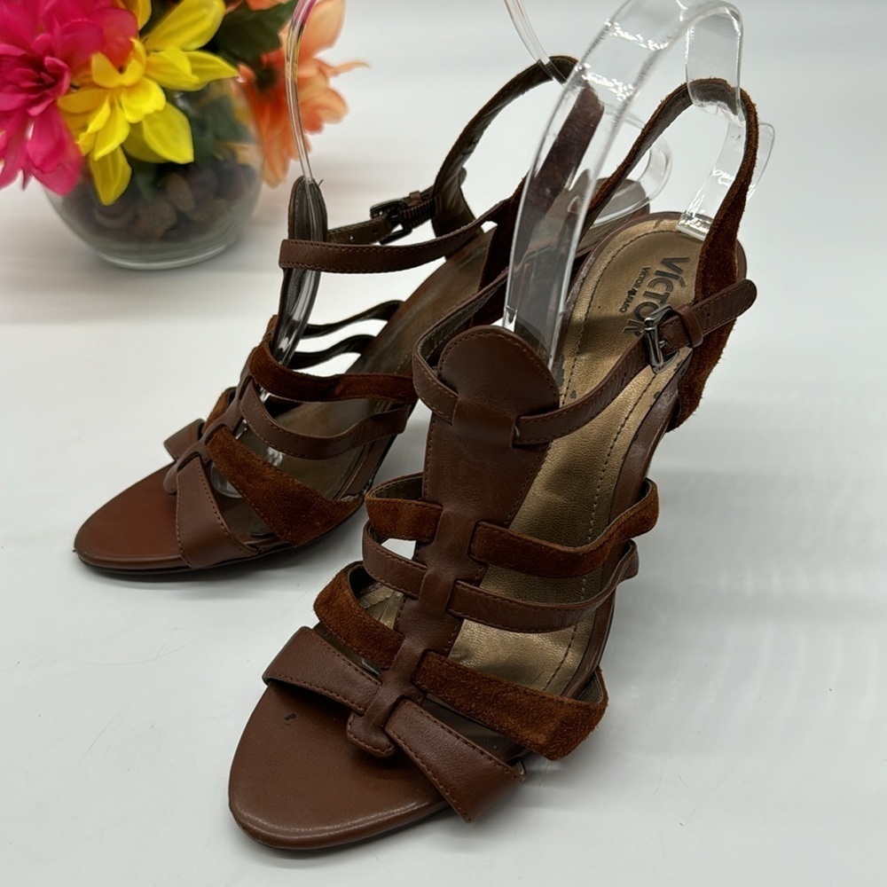 Victor Brielle Brown Leather Heeled Sandals Size 8 MCS6194K